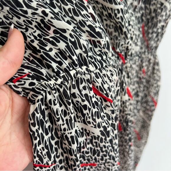 Vintage 1980s Wrap Semi Sheer Funky Cocktail Knee Length Red Black Dress - Picture 7 of 10